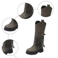 thumbnail image 4 of Winter Fall Studded Fringe Platform Wide Mid Calf Boots for Women Boho Ethnic Chunky Knee High Cowboy Cowgirl Riding Tall Boots, 4 of 7