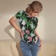 thumbnail image 3 of Balery Lilies Flowers Body de cuello redondo de manga corta para mujer Tops de manga corta Tops básicos-XX-Large, 3 of 7