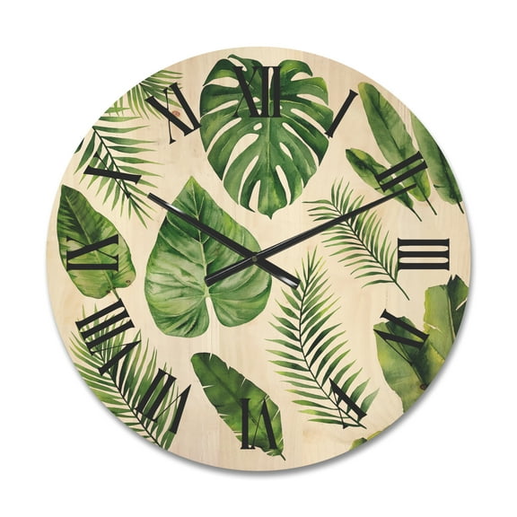 Designart 'Close Up Of Tropical Leaf Of Monstera V' Farmhouse Wood Wall Clock