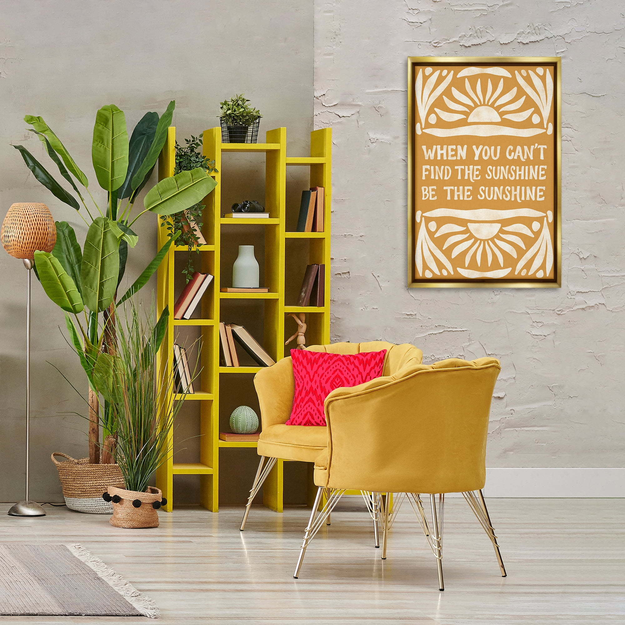 Stupell Industries Boho Be The Sunshine Text & Numbers Painting Gold Floater Framed Canvas Art Print Wall Art, 21 x 31