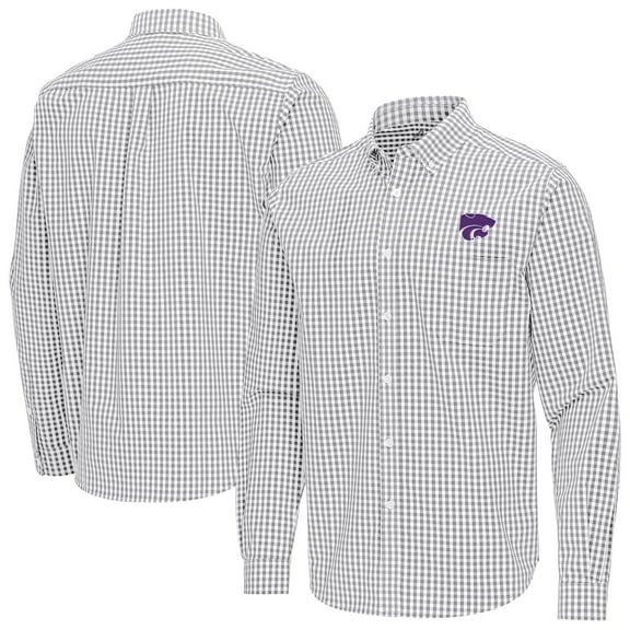 Men's Antigua Gray Kansas State Wildcats Ellis Woven Tri-Blend Long Sleeve Button-Down Shirt