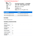 thumbnail image 2 of Fuel Pump Assembly 1 - Compatible with 1998 - 2002 Dodge Ram 2500 - Autopart Premium, 2 of 2