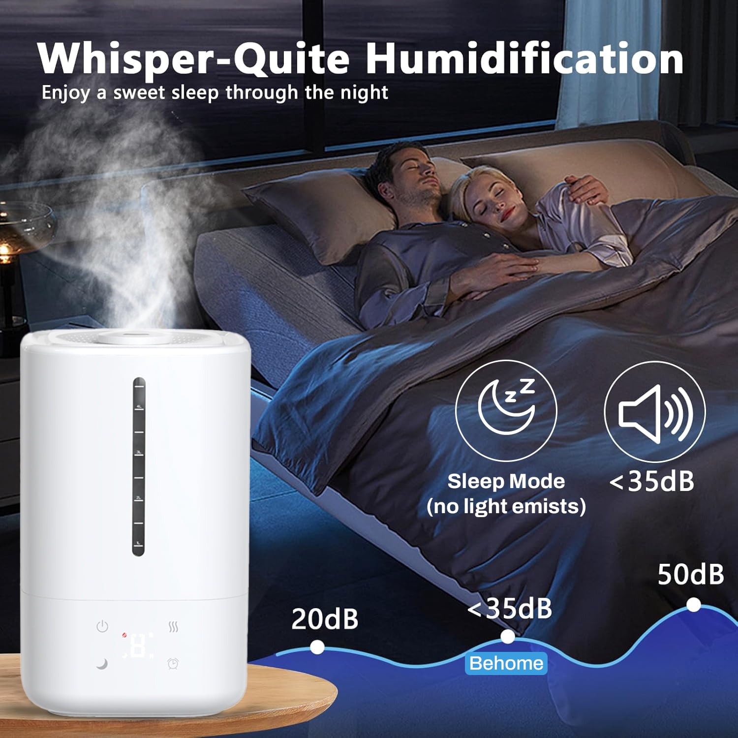 Behome Top Fill Humidifiers for Bedroom, 4.5L Water Tank, 3 Modes, Timer & Oil Diffuser, Quiet Cool Mist Air Humidifier for Home, Plants, Indoor