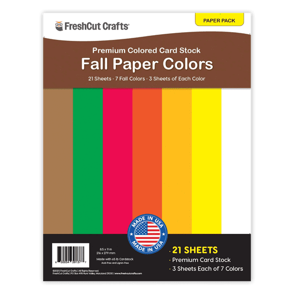 FreshCut Crafts Paper Colors, 21 Double Sided Cardstock Sheets, 7 Fall Colors