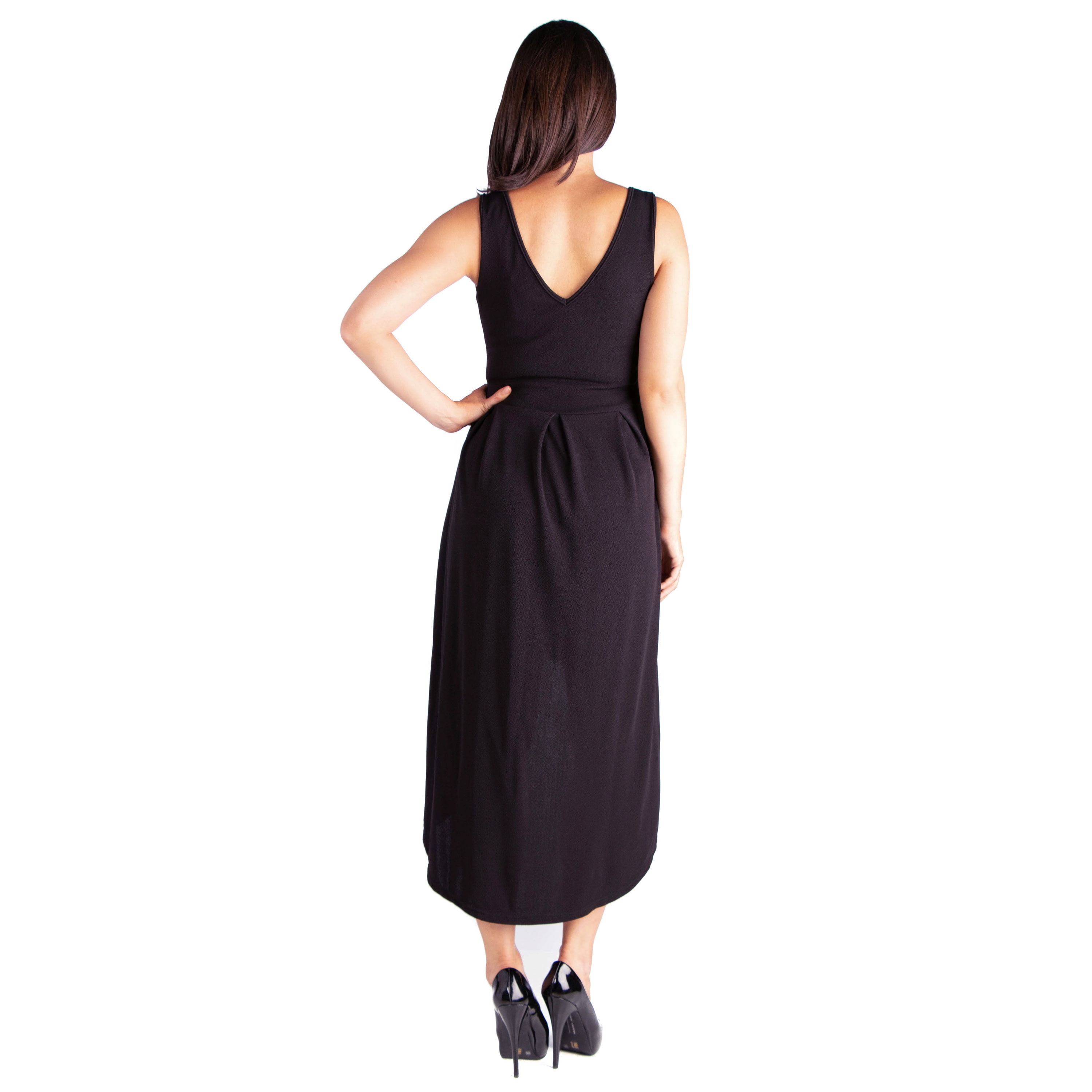 24seven Comfort Apparel Modern Classic High Low Maternity Little Black Dress with Pocket