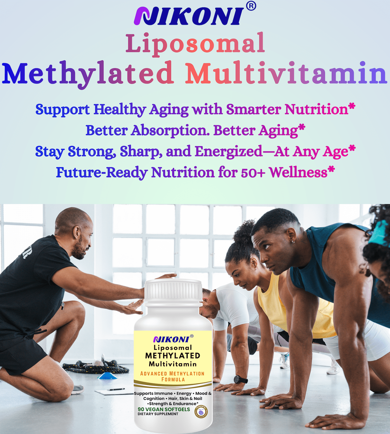 Nikoni Liposomal Methylated Multivitamins Vegan Softgels Methylated for Better Absorption 90 Count