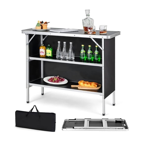 Camping Table with Shelves, 43.5" Folding Outdoor Table, 2-Tier Aluminum BBQ Side Table, Portable Picnic Table with Carry Bag