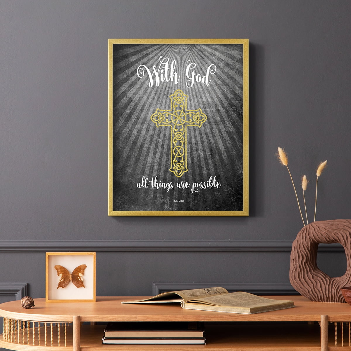 With God Gold Framed Print - Solid Wood in Single Picture Frame Solid Wood 2 Framed Print