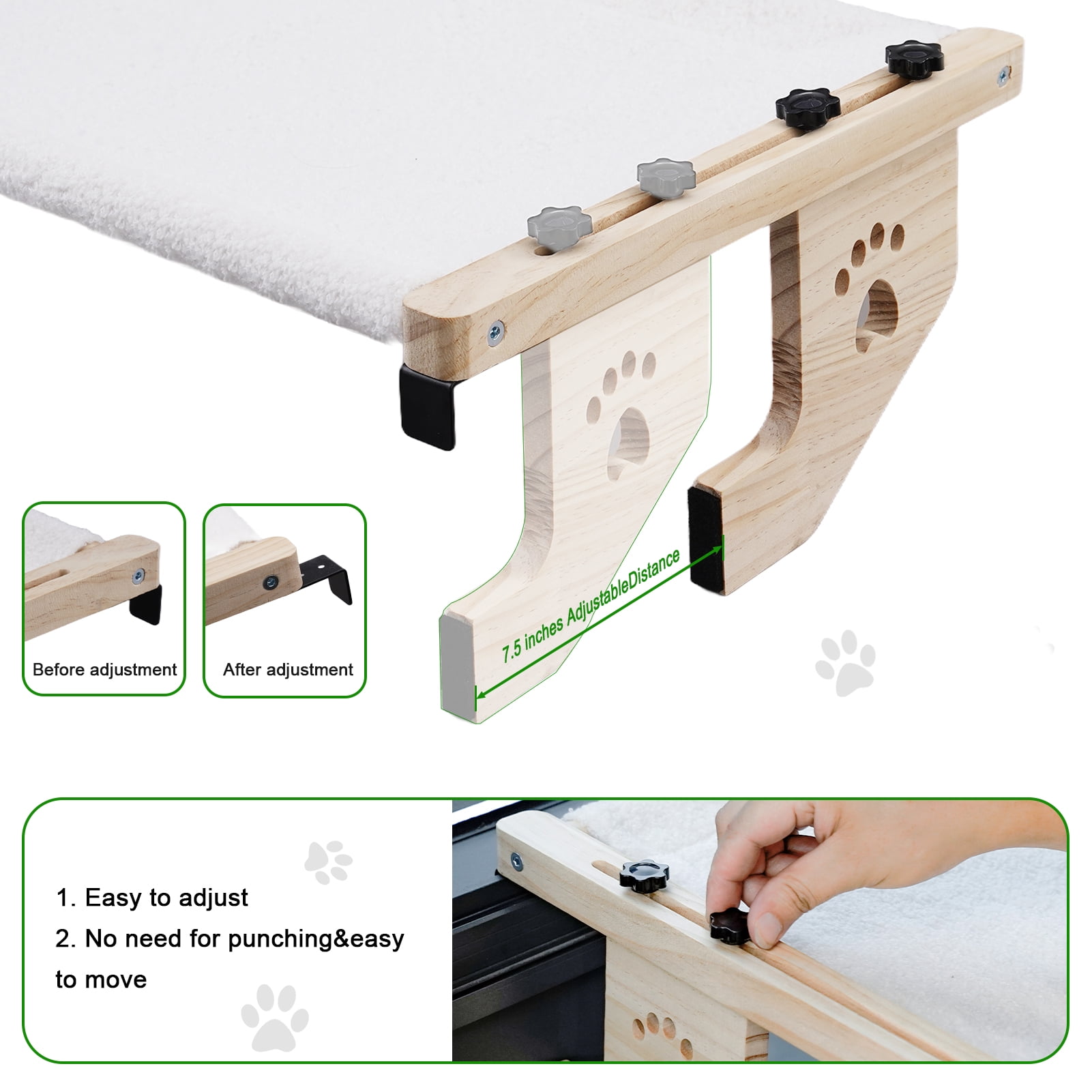 Lumikrypt Cat Window Perch, 24.4×15in Cat Window Bed with Cushion, No Drilling, No Suction Cups Needed, Cat Window Hammock for Bedside,Drawer and Cabinet