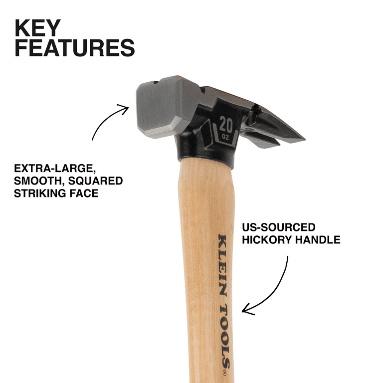 Klein Tools H80920HS Smooth Face Hickory Handle Hammer, 20 oz