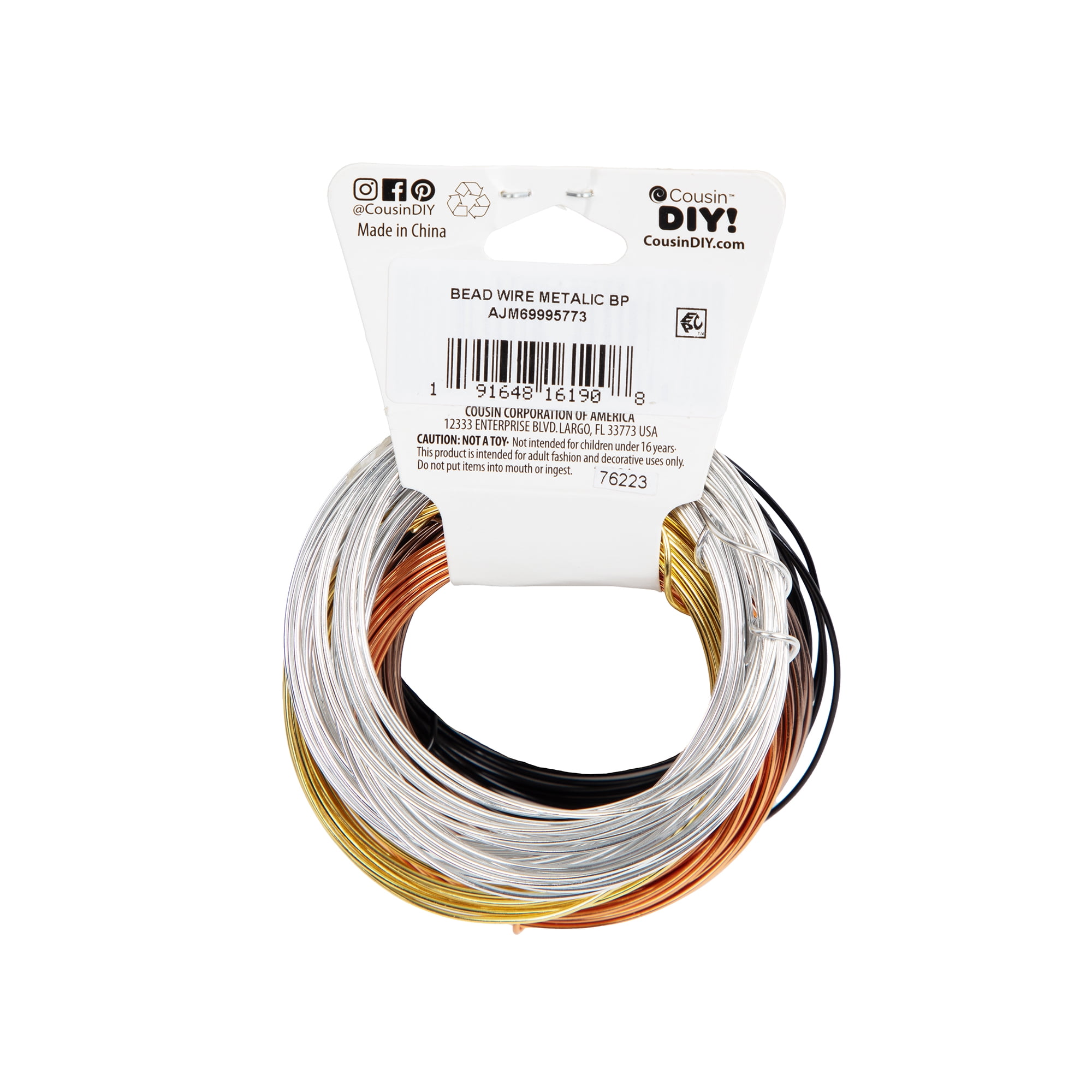 Cousin DIY Metallic Multi-Color Beading Wire Bulk Pack, 18 Gauge, 9 ft Each Roll, 6 Pieces