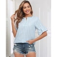 thumbnail image 3 of Blusa Altelime de algodón para mujer, manga corta, cuello en V, azul XXL, 3 of 5