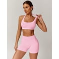 thumbnail image 4 of IDOPIP Workout Sets for Women 2 Piece Seamless Halter Sports Bra Top High Waisted Scrunch Butt Impact Shorts Gym Yoga Activewear Outfits, 4 of 6
