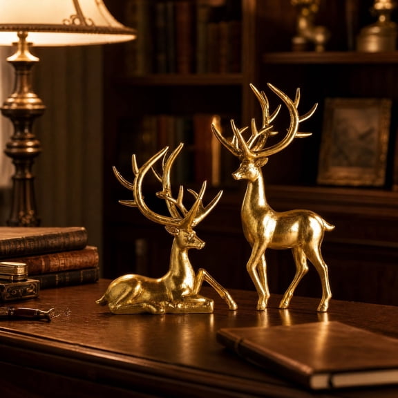 Christmas Reindeer Figurines Set, Christmas Decorations Indoor, Resin Deer Ornaments for Christmas Tree, Mantel, Shelf, Table and Holiday Decor
