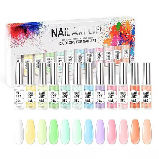 Kit de 12 esmaltes en gel, coloridos y modernos, con 3 frascos de base, capa superior mate y brillante de 8 ml.