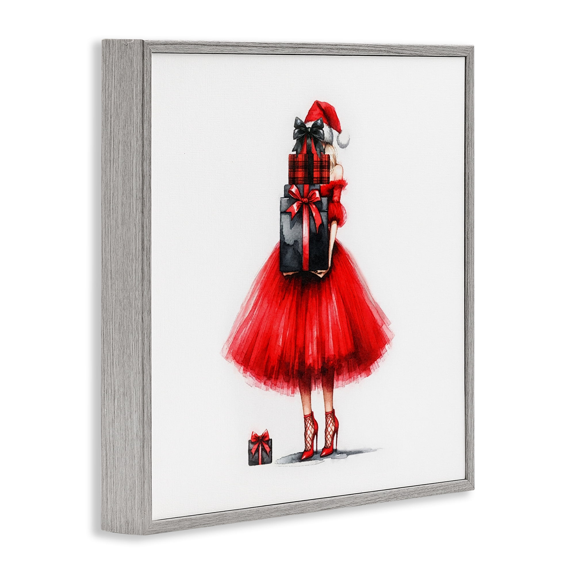 Stupell Industries Chic Christmas Gal Holiday Painting Gray Framed Art Prints Wall Art, 24 x 24