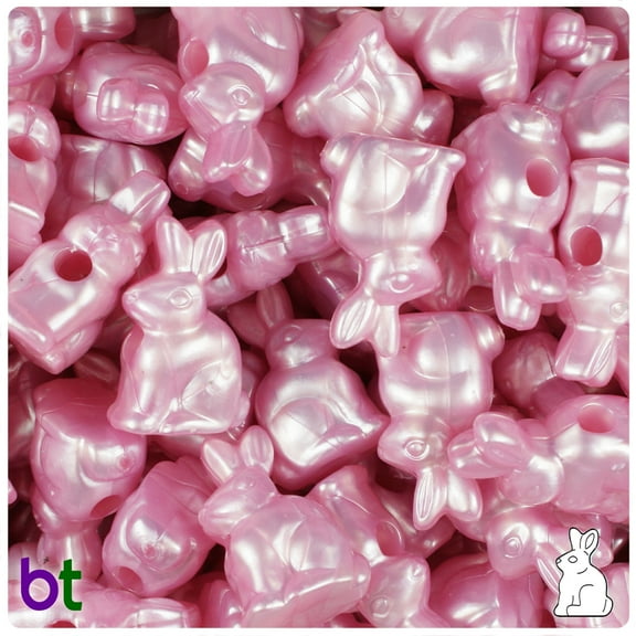 BeadTin Light Pink Pearl 24mm Bunny Rabbit Pony Beads (24pcs)