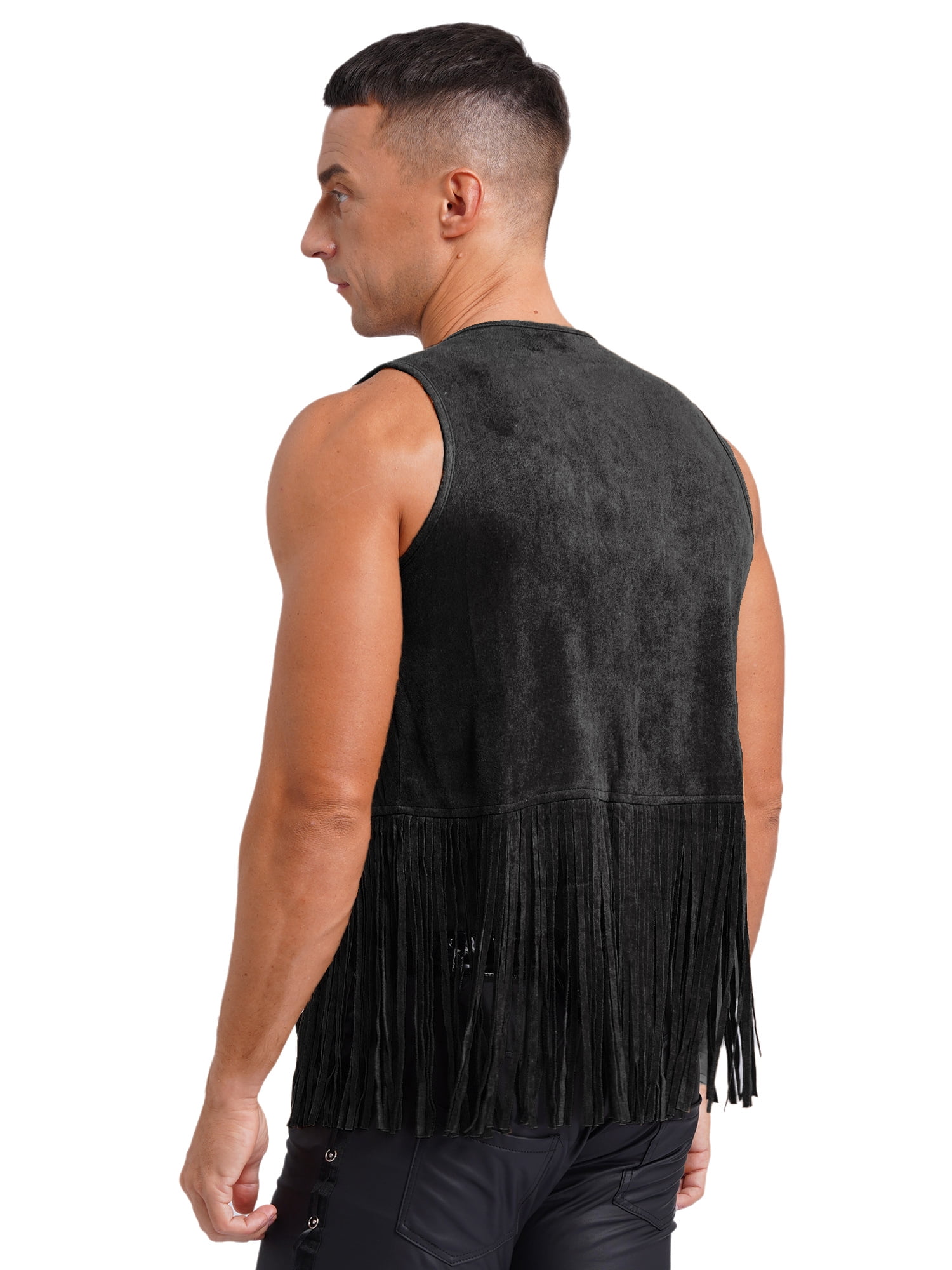Linjinx Mens Cowboy Western Fringe Vest Clubwear Outfit Waistcoat