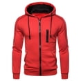 thumbnail image 2 of WTOBBY Men's Contrast Color Zip Up Hoodie, Sporty Casual Jacket Style Sweatshirt with Hood for Outdoor Workout, Lightweight Breathable Street Fashion,Red XL, 2 of 4