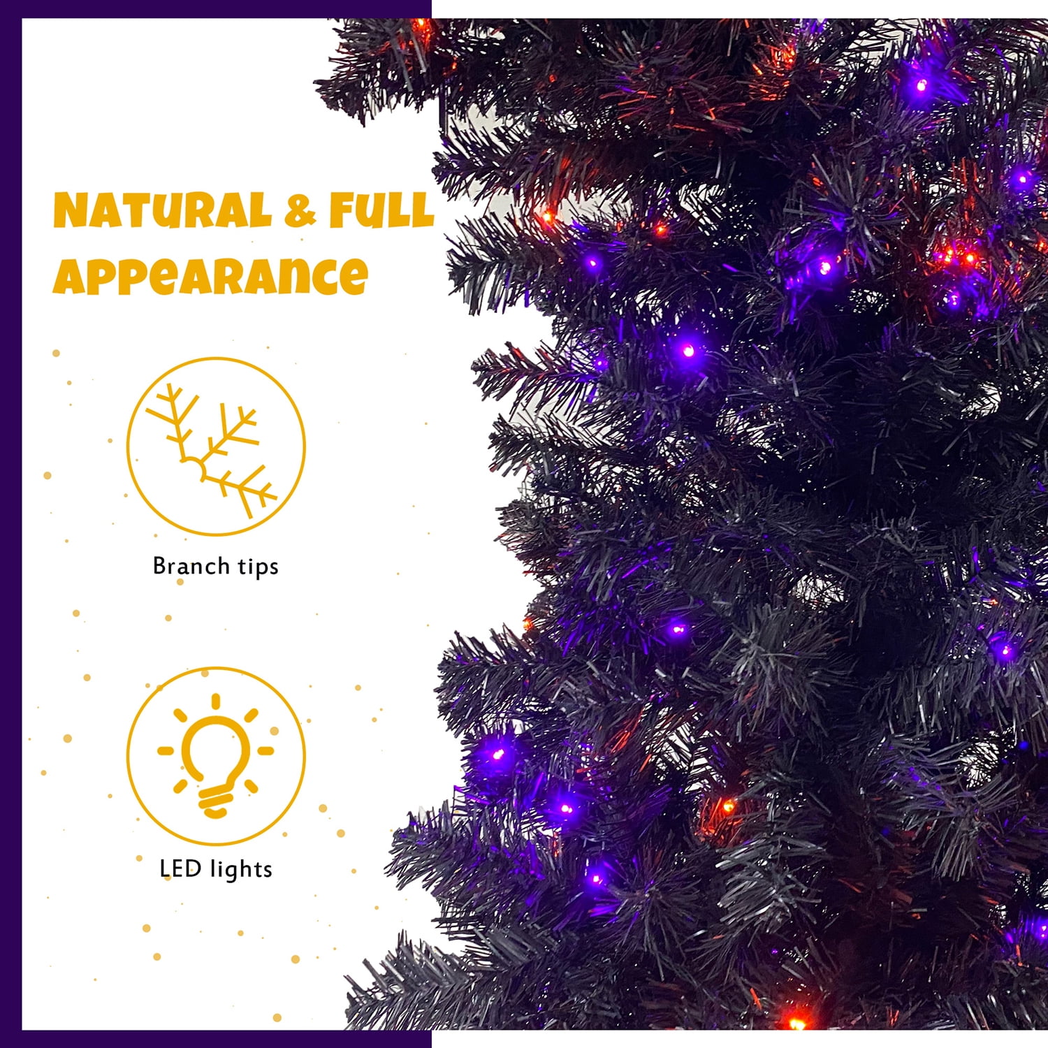 Kadyn 6ft Christmas Tree, Hinged Fraser Fir Artificial Fir Bent Top Christmas Tree, Pre-lit Slim Christmas Tree with LED Lights, Purple