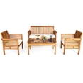 thumbnail image 4 of Gymax 4PCS Wooden Patio Conversation Set Outdoor Furniture Set w/ Cushion, 4 of 8