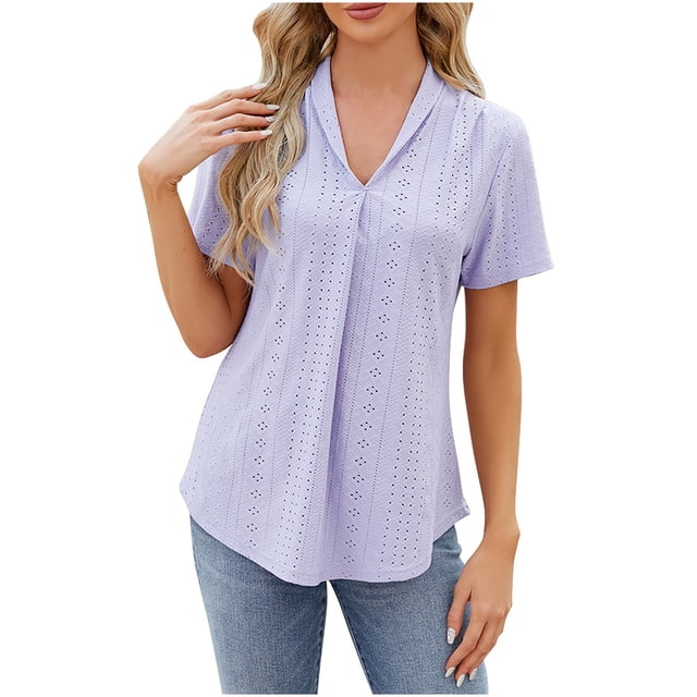 AherBiu Hauts de Plage pour Femmes, Col à Trous, Manches Courtes, Boho, Voyage, Été, Blouse Décontractée