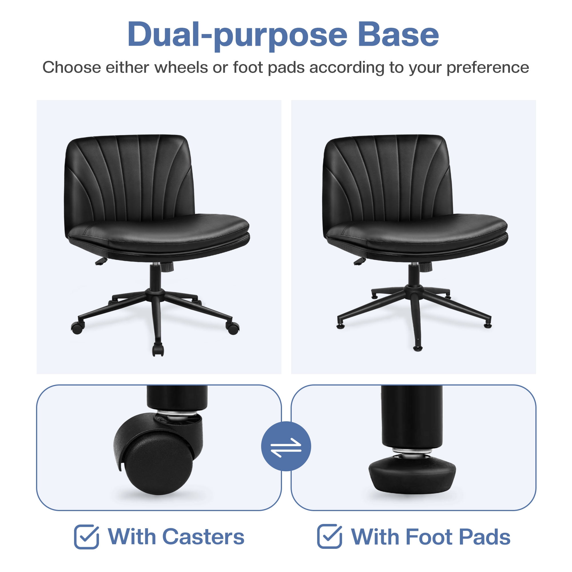Celtoss Criss Cross Home Office Chair, Armless Swivel Task Computer Chair with Wheels, in PU Leather, Vanity Style, Black