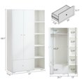 thumbnail image 4 of Gzxs Wood Wardrobe Closet with Hanging Rod, Storage Open Shelves and Large Drawer, Modern 2 Doors Large Armoire Wardrobe Cabinet for Bedroom, Free-Standing Garment Closet Bedroom Armoires, White, 4 of 8