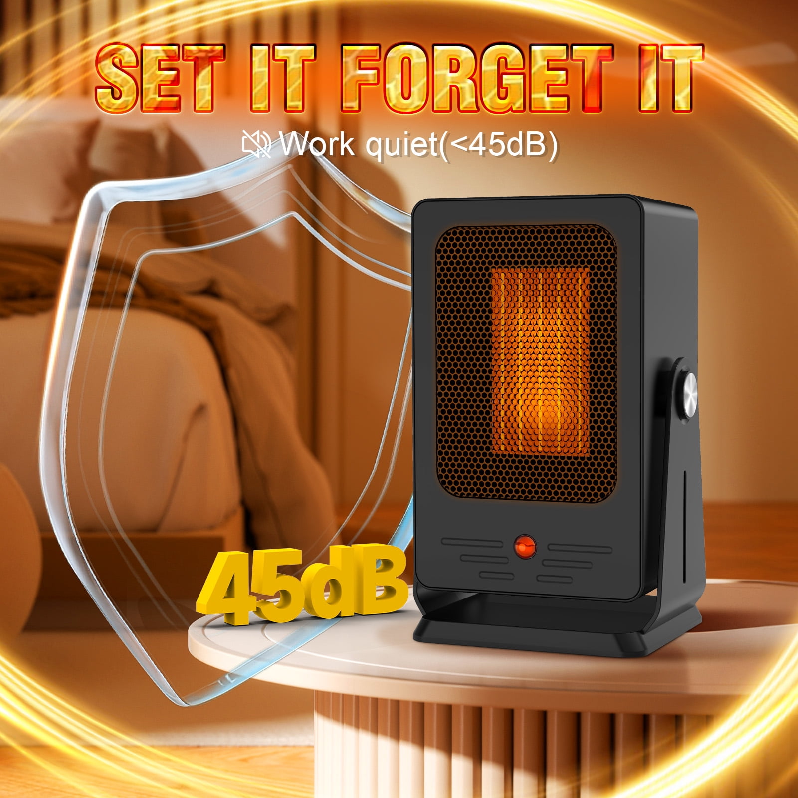 900W Portable Electric Space Heater - Safe, Quiet Ceramic Heater with Thermostat, Fast Heating for 200 Sq. Ft., Perfect for Office, Room, Desk, Indoor Use，