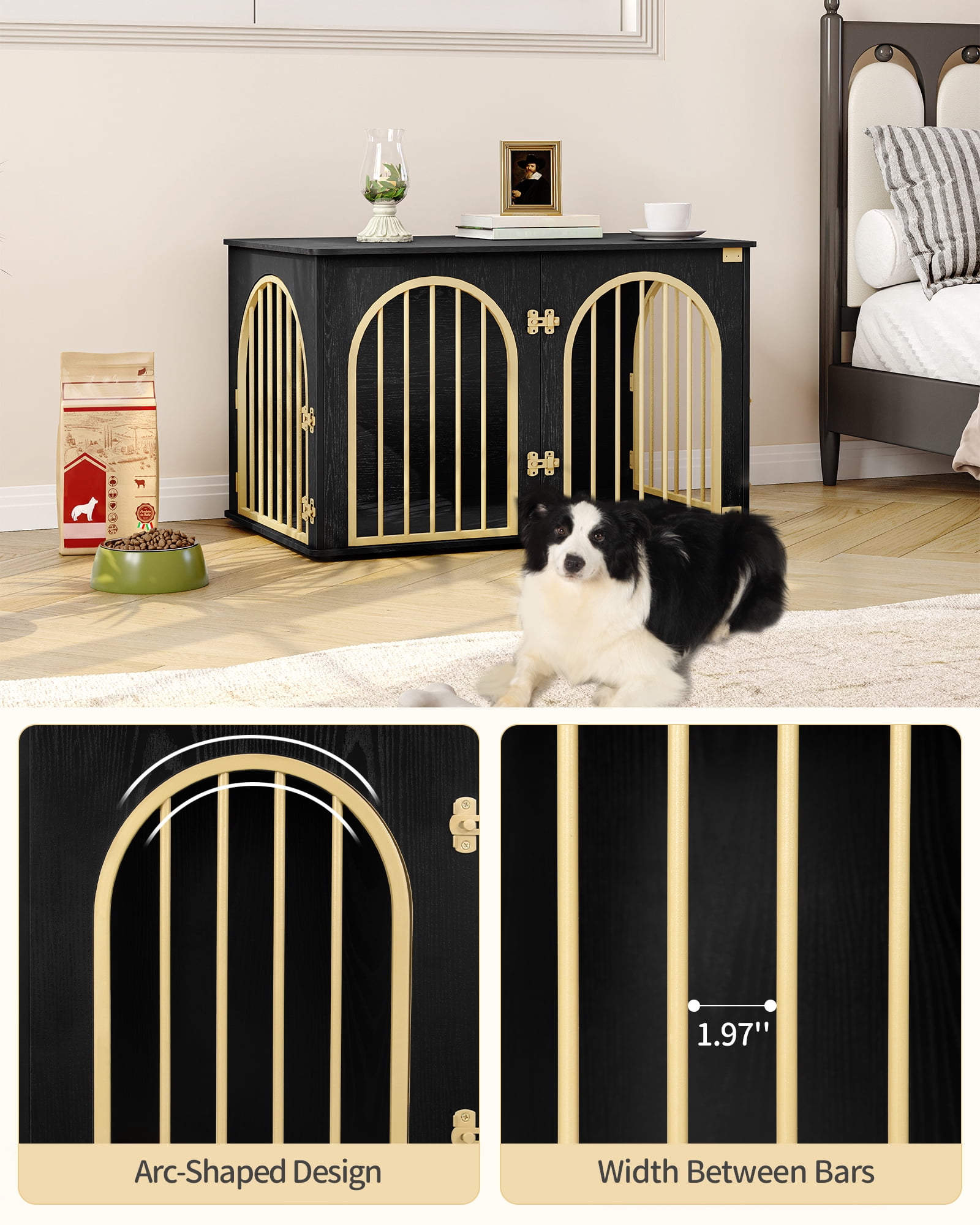 39.4" Dog Crate Furniture, Dog Kennel Indoor Arched Door Design for Small/Medium/Large Dog