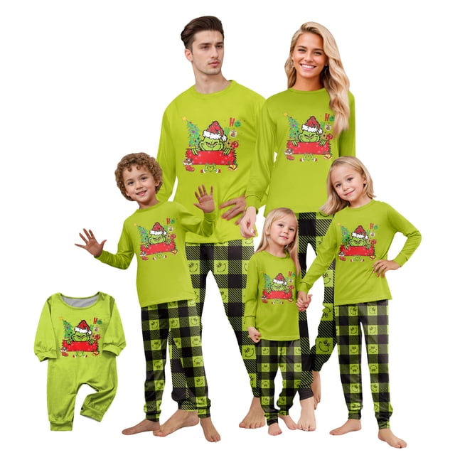 Christmas Pajamas for Family, Christmas Letters Print Long Sleeve Tops and Stretch Casual Pants Sleepwear (Women, 2XL)
