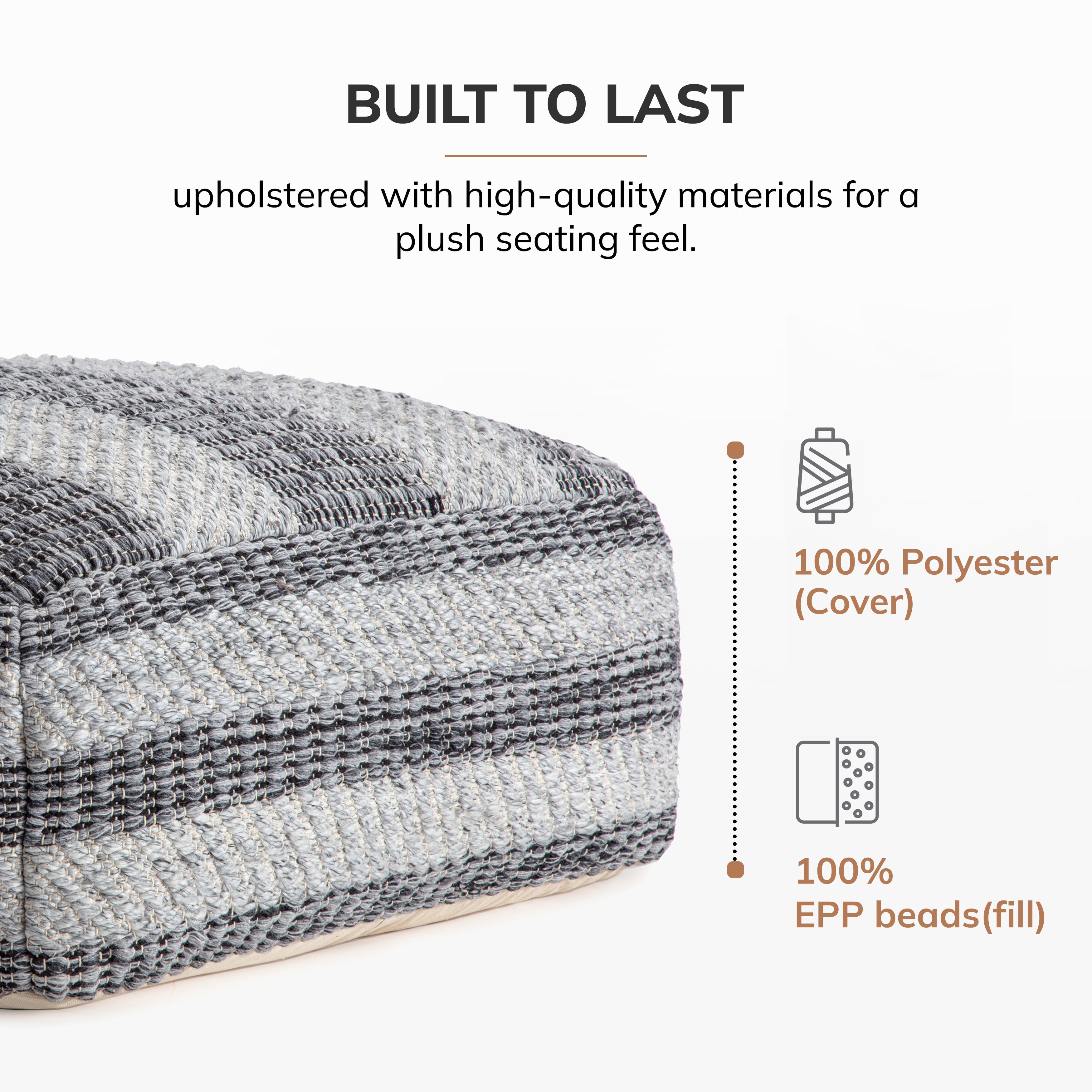 Jani Honolua 34" Gray Square Oversized Pouf Ottoman