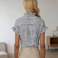 thumbnail image 3 of Graphic Tees for Women French Style Summer Plaid Short Sleeve Tennis Blouse with Ruffled Collar for Women Casual Tee for Everyday Wear Gray M, 3 of 5