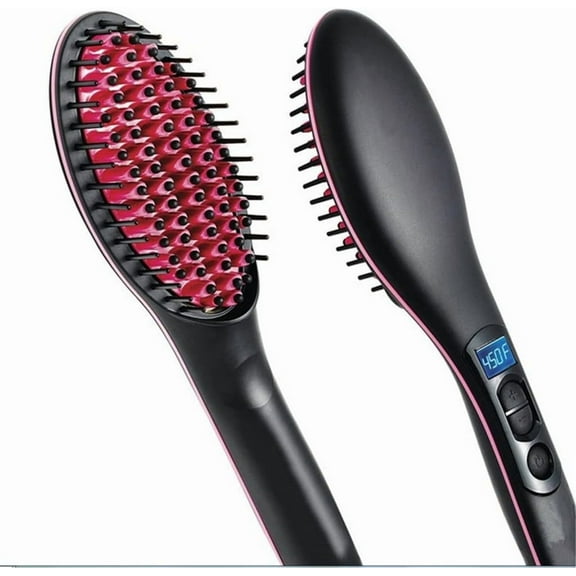Ionic Hair Straightener Brush, Fast Heating Ceramic PTC Hot Comb with Anti-Scald Design & Adjustable Temp LCD Display, Professional Styling Tool for Frizz-Free Silky Hair