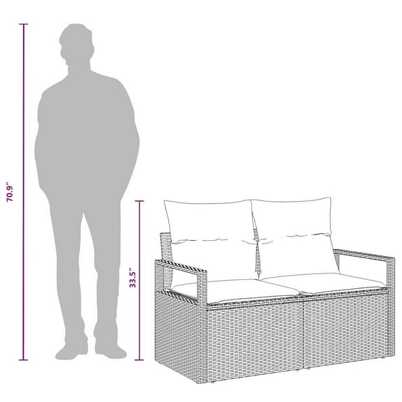 vidaXL 2-Seater Garden Sofa with Storage & Cushions Brown Poly Rattan