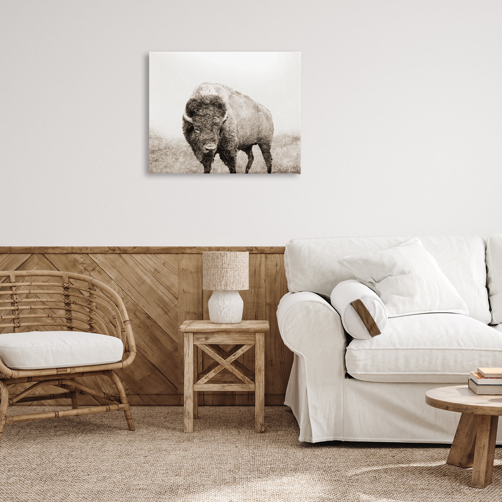Stupell Industries Bison Distressed Portrait Animals & Insects Photography Gallery Wrapped Canvas Art Print Wall Art, 30 x 24