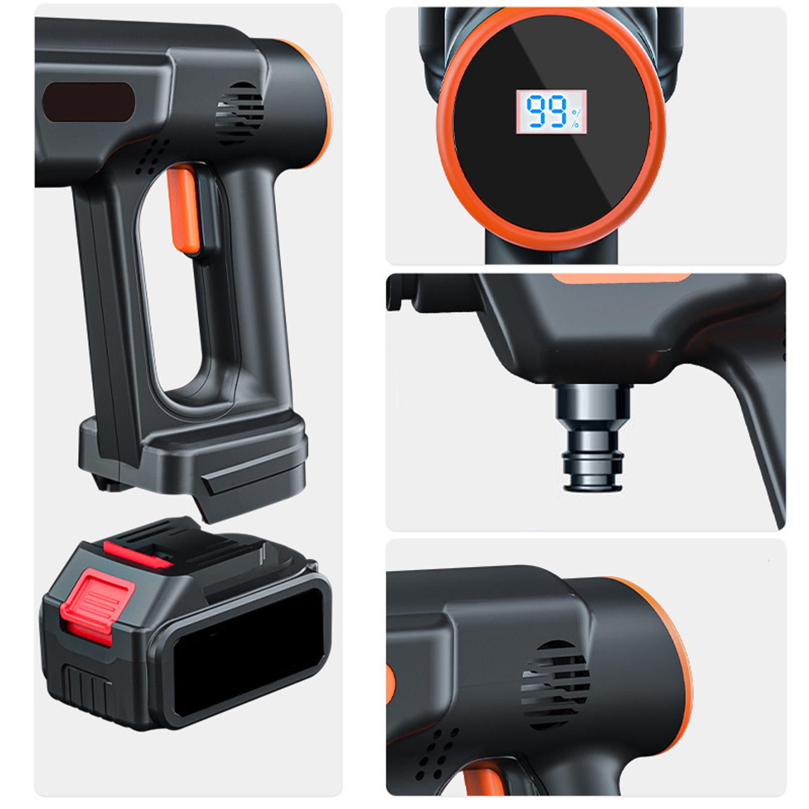 YAHHU Cordless 900 PSI 24,000 RPM Pressure Washer – 6‑in‑1 Nozzle, 2.4 GPM, Battery Level Display, Portable for Cars, Plants & Home Cleaning