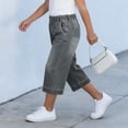 thumbnail image 6 of Jewelreauty Girls' Jean Capris Drawstring Elastic High Waist Denim Capri Pants Wide Leg Jeans 4-15 Years (12-13Years, Dark Gray), 6 of 7