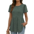 thumbnail image 2 of MOYIKO Women Short Sleeve T-shirts Casual Crew Neck Basic Tops Deep Green Relaxed Fit Solid Color Tee Shirt S, 2 of 7