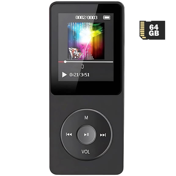 OAZOUF 64GB MP3 Player, Portable MP3 Player with Bluetooth, Built-in Speaker Video Photo FM Radio Voice Recorder Pedometer E-Book Stopwatch, Black
