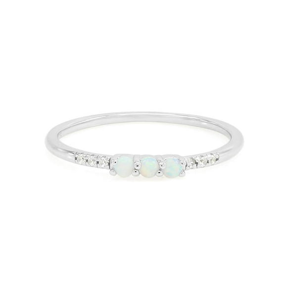 AFFY Dainty Stackable Opal Promise Band Ring in 14K White Gold over Sterling Silver-4.5
