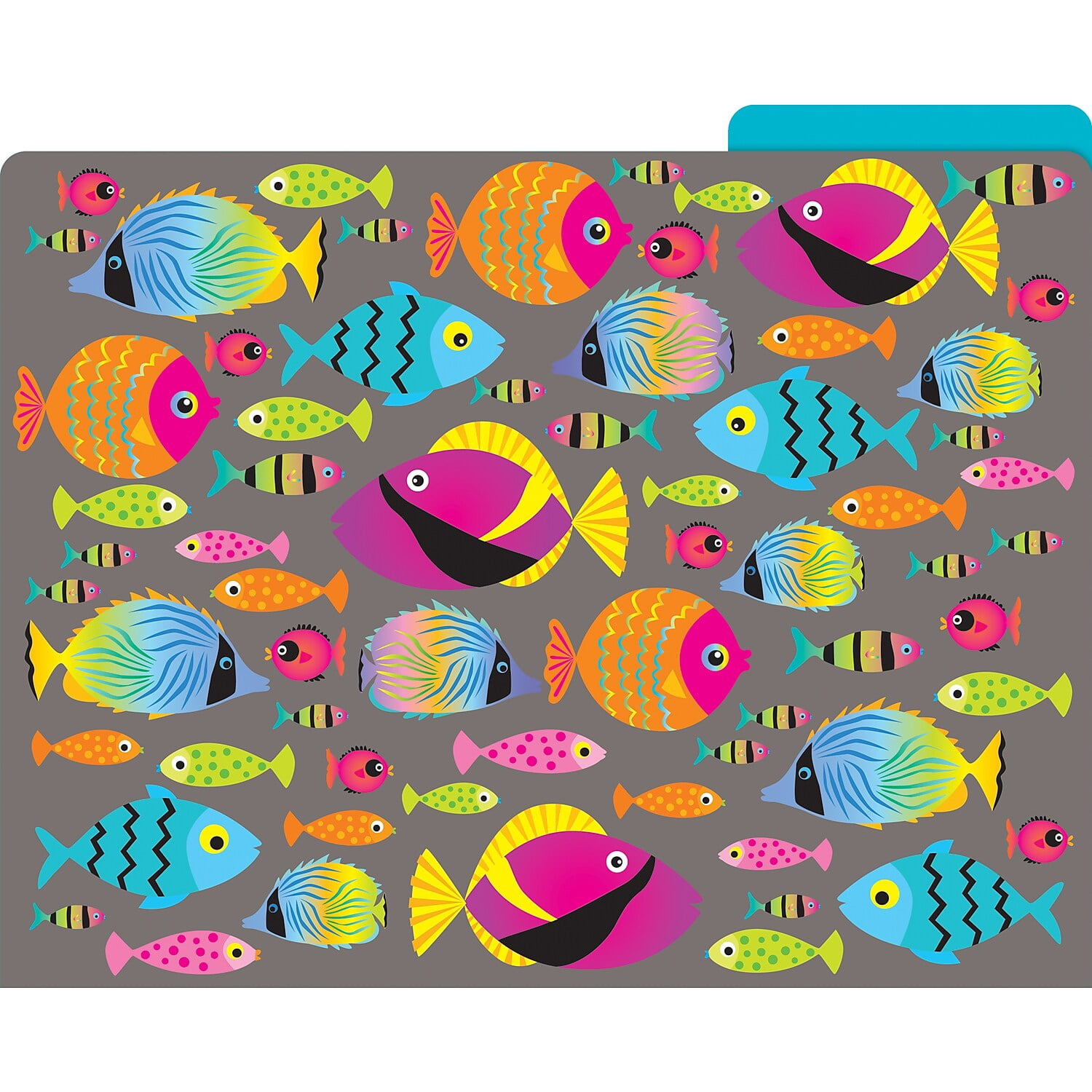 Barker Creek Kai Ola File Folders, 12-Pack, Multi-Design Set with Tropical Sea Life on Outside, Vibrant Solid Colors on Inside, Letter Size File Folders, 1/3 Cut Tabs, Pack of 12 (1373)
