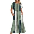 thumbnail image 1 of FAIWAD Robe à Manches Courtes pour Femme Grande Taille, à Blocs de Couleur, Robe d'Été Décontractée, Fluide, Coupe Trapèze, avec Poches, 1 of 4