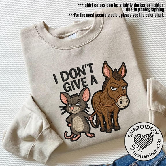 EMBROIDERED I Don't Give A Rats Ass Sarcasm Shirt, Funny Meme Shirt, Funny Donkey Shirt, Rat and Donkey Shirt, Group Matching Shirt