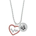 thumbnail image 1 of Delight Jewelry Silvertone Large Red Crystal Heart with Clear Heartbeat Silvertone Script Initial Disc - U - Charm Necklace, 20"+3", 1 of 4