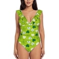 thumbnail image 2 of Goofa St Patrick's Day7 Print Women's Ruffled One Piece Swimsuit V Neck, 2 of 7