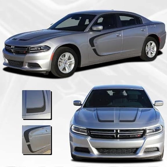 Full Body Side C Stripe Vinyl Decal Sticker & Hood Hockey Stripes 15 Fits on & Compatible with Dodge Charger 2015 