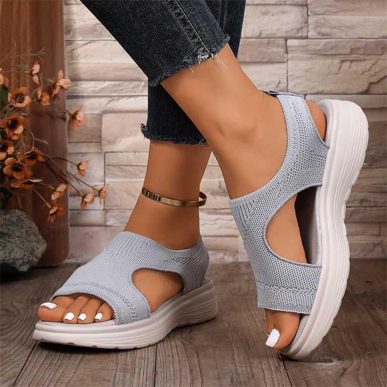 ladies dress shoes for plantar fasciitis Womens Comfortable Orthopedic Sandals Arch Support Walking Sport Breathable Mesh Knit Sandals Open Toe Slip On Platform Summer Travel Beach Party Work, 36 LowStock:43637721137203