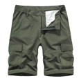 thumbnail image 2 of SDNall Men Casual Solid Zipper Button Pockets Elastic Waist Cropped Cargo Shorts, 2 of 9
