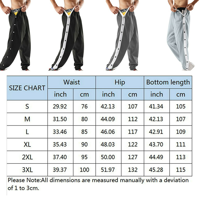 Men's Tear Away Pants Basketball Track High Split Side Snap Loose  Sweatpants Casual Athletic Workout Trouser
